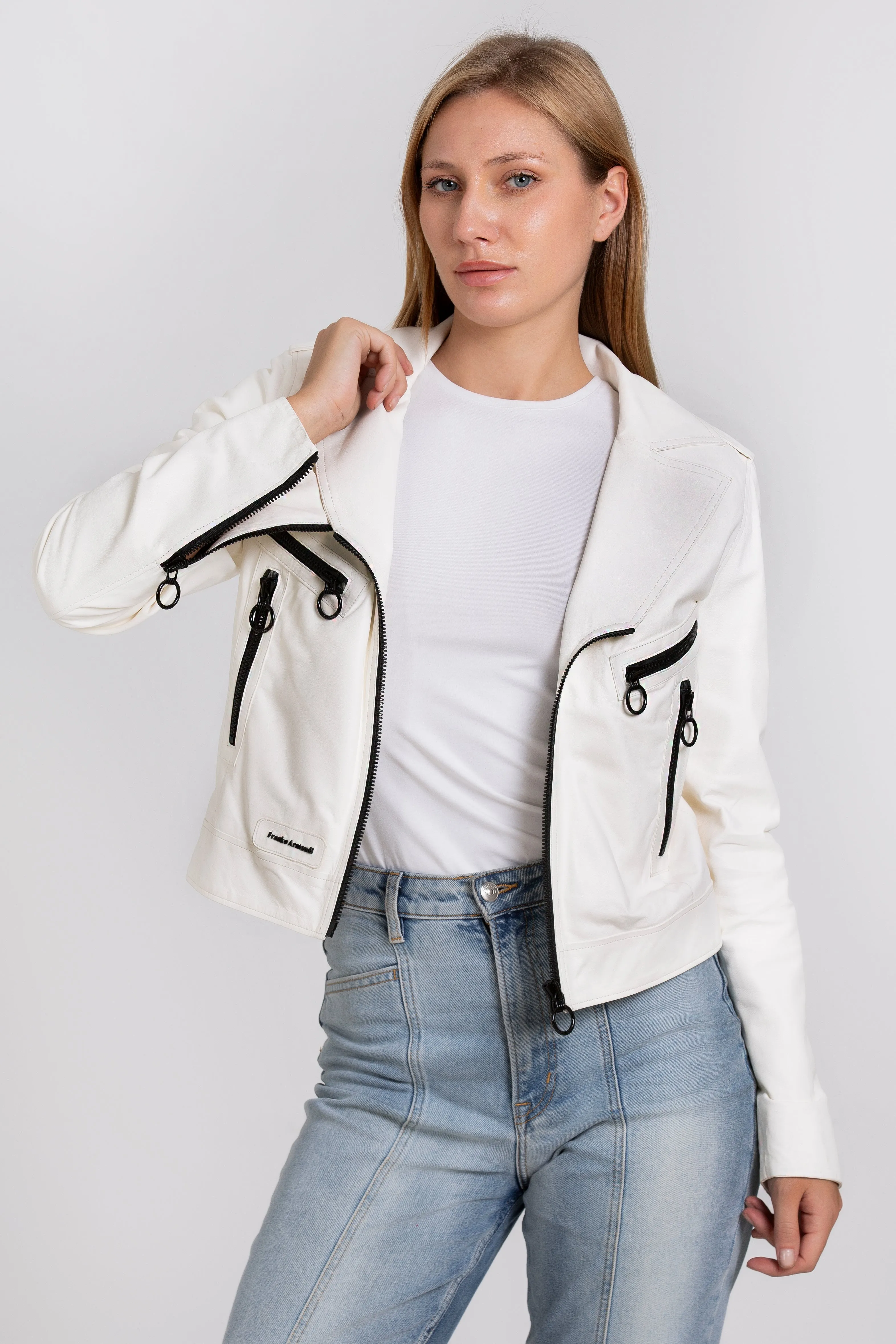 The Altona Leather White Women Jacket