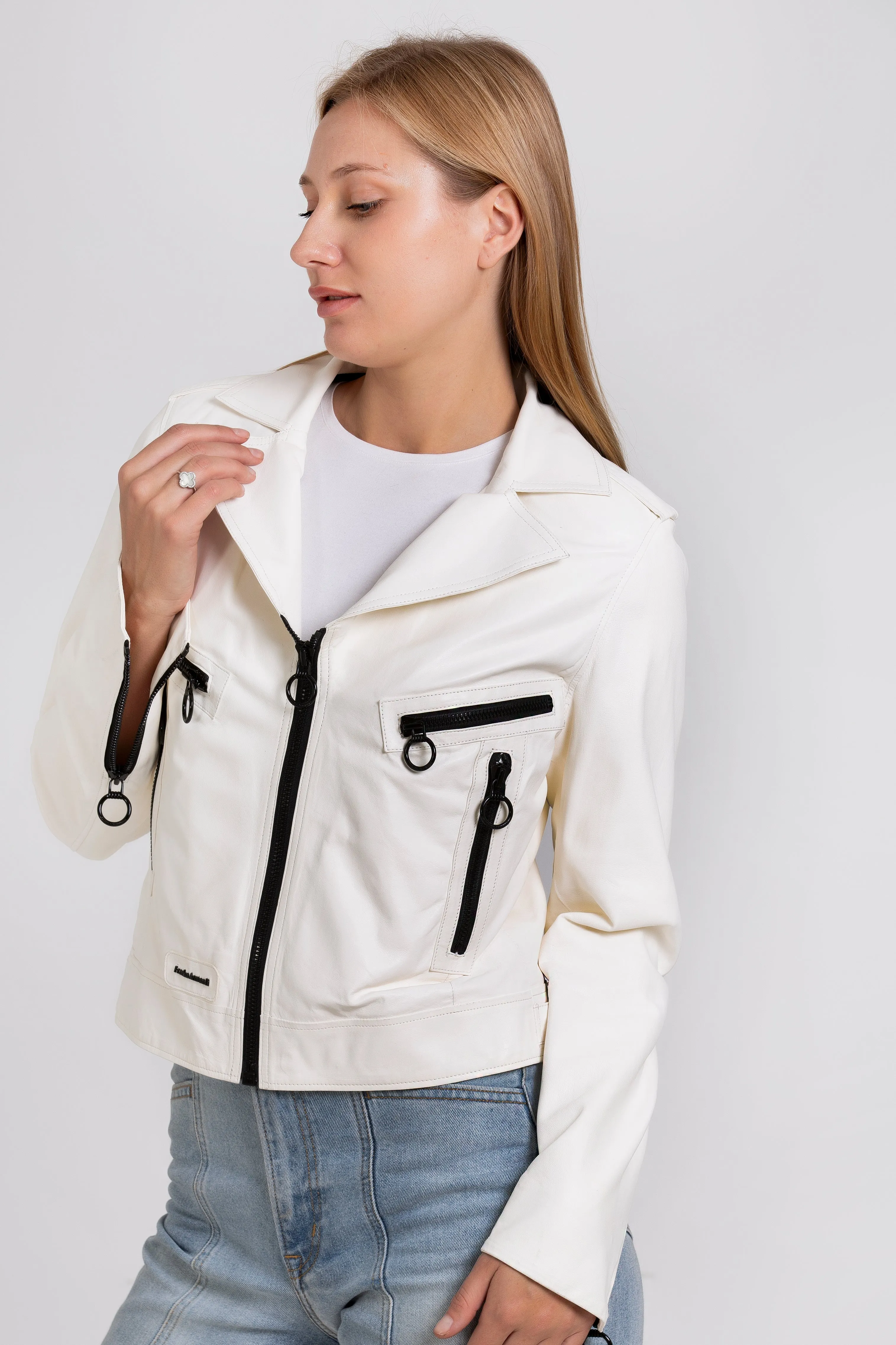 The Altona Leather White Women Jacket