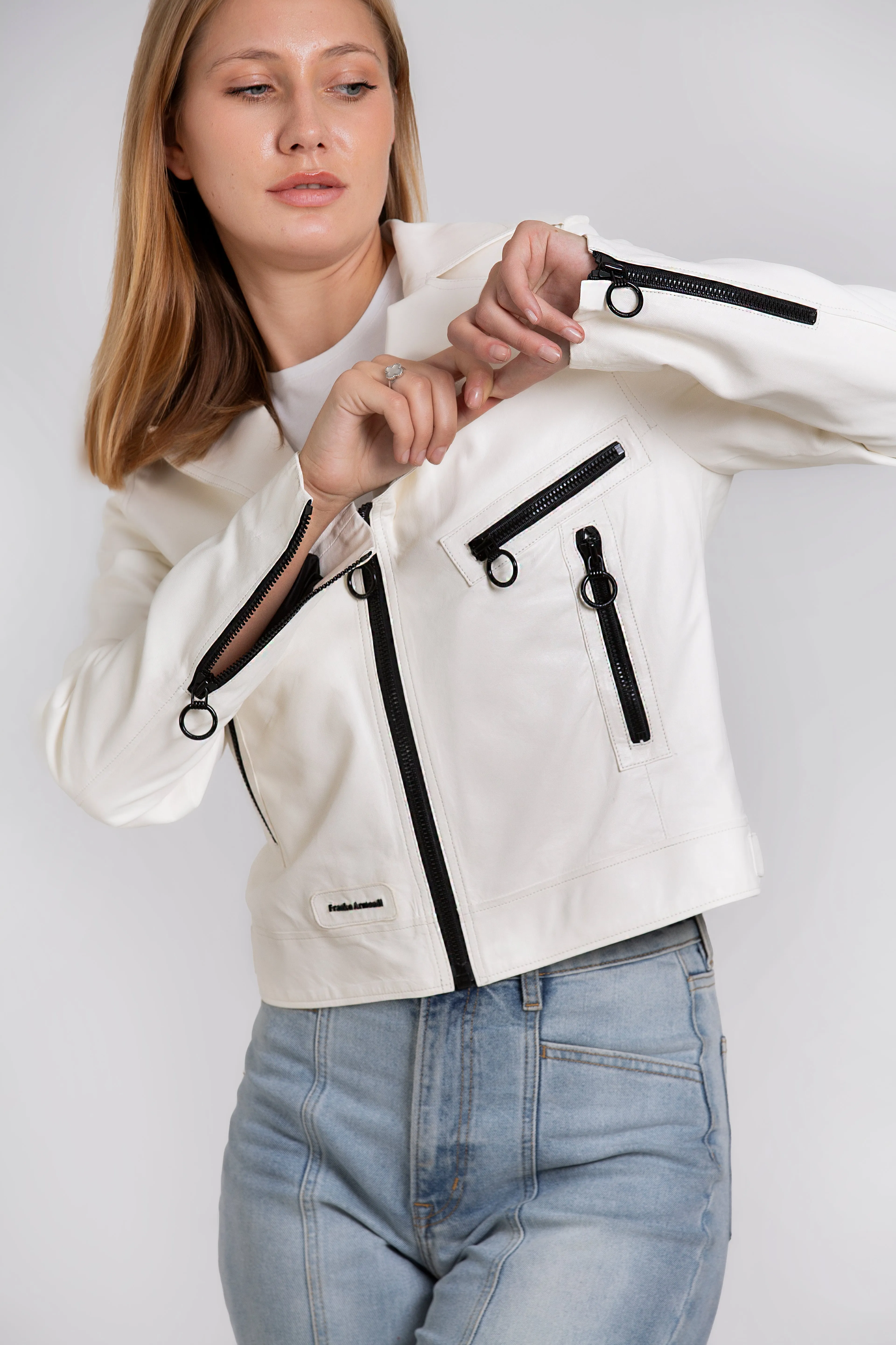 The Altona Leather White Women Jacket