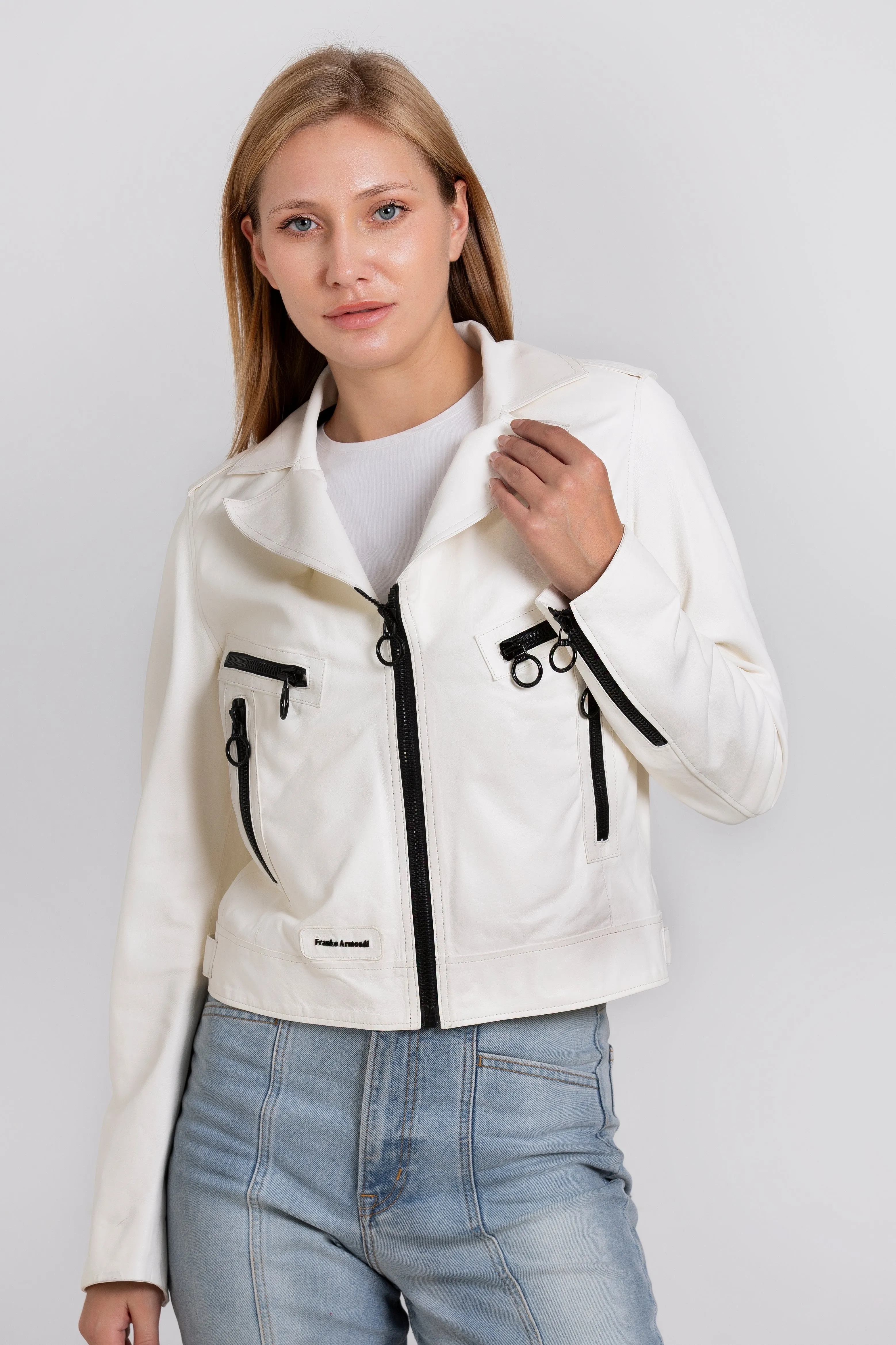 The Altona Leather White Women Jacket