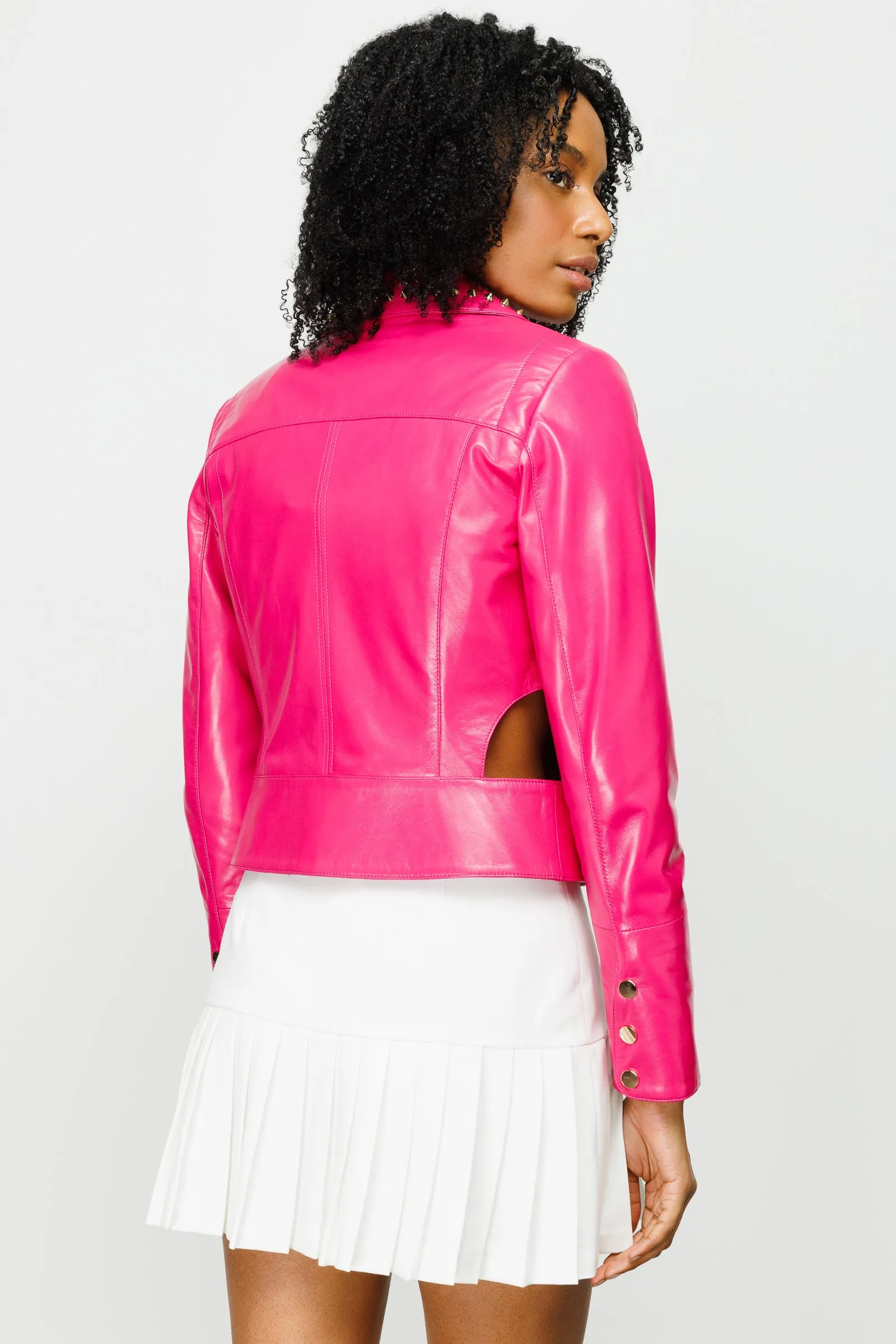 The Macera Pink Leather Women Jacket