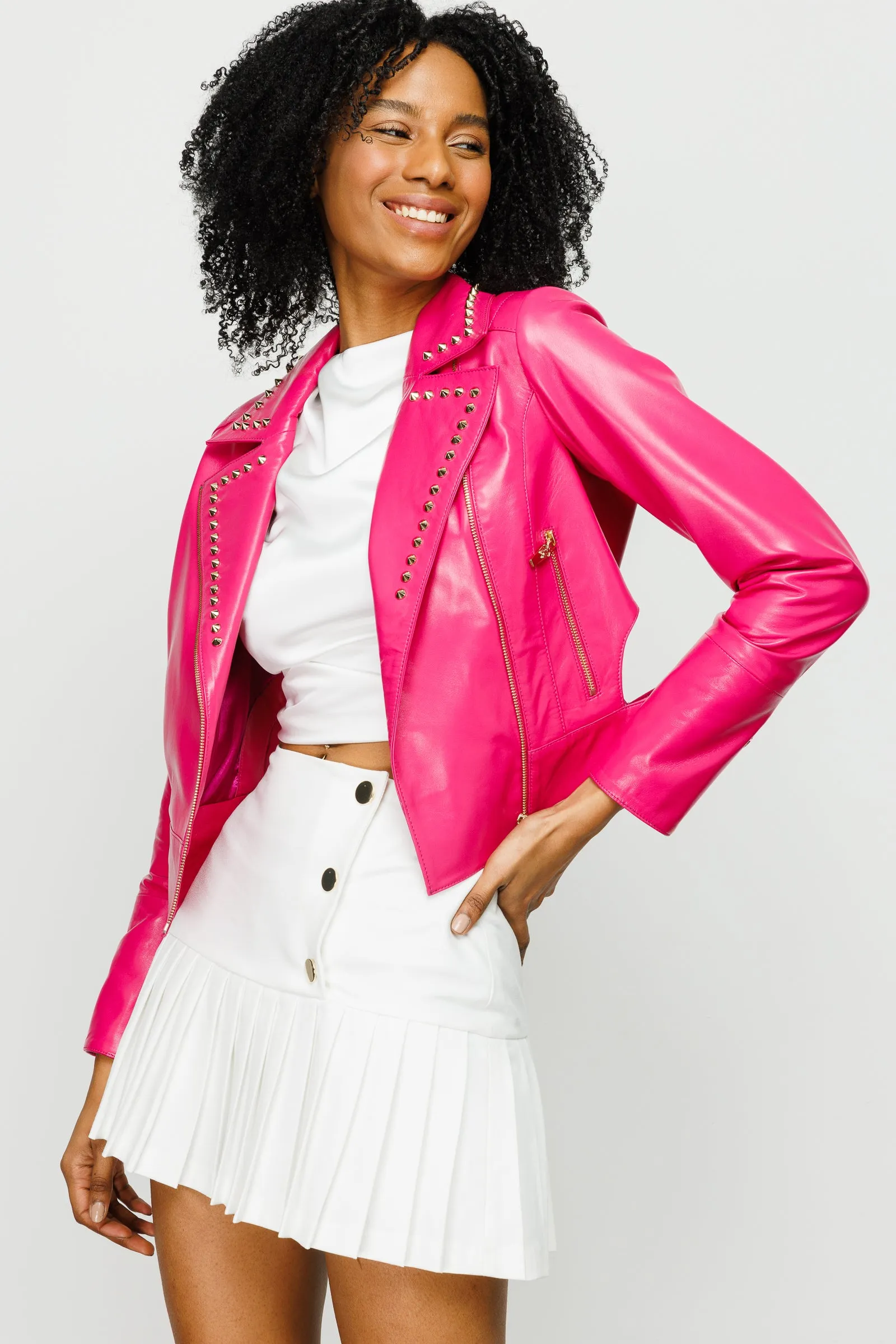 The Macera Pink Leather Women Jacket