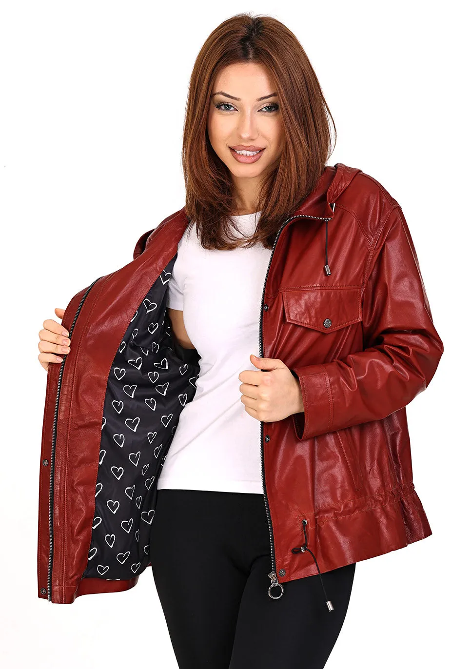 The Muncy Red Leather Women Jacket