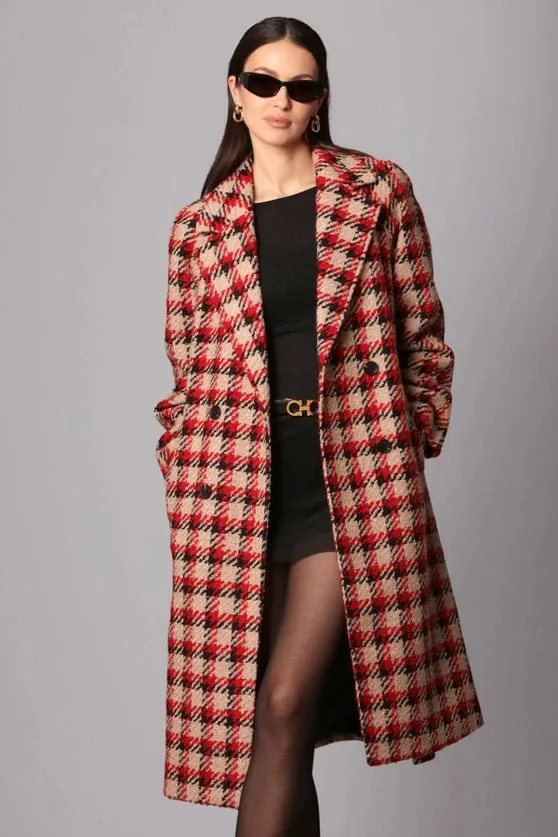 'Tis The Damn Season Plaid Jacquard Belted Coat