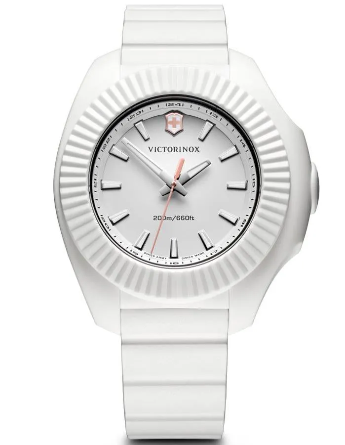 Victorinox Swiss Army Womens INOX V - Stainless Steel - White Rubber Strap-White