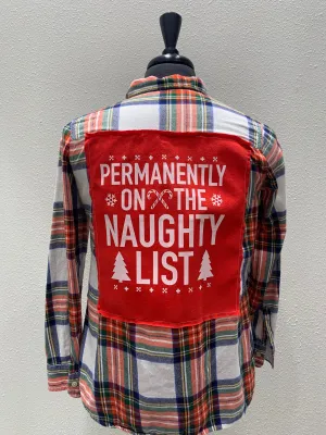 Vintage Repurposed Naughty List Flannel