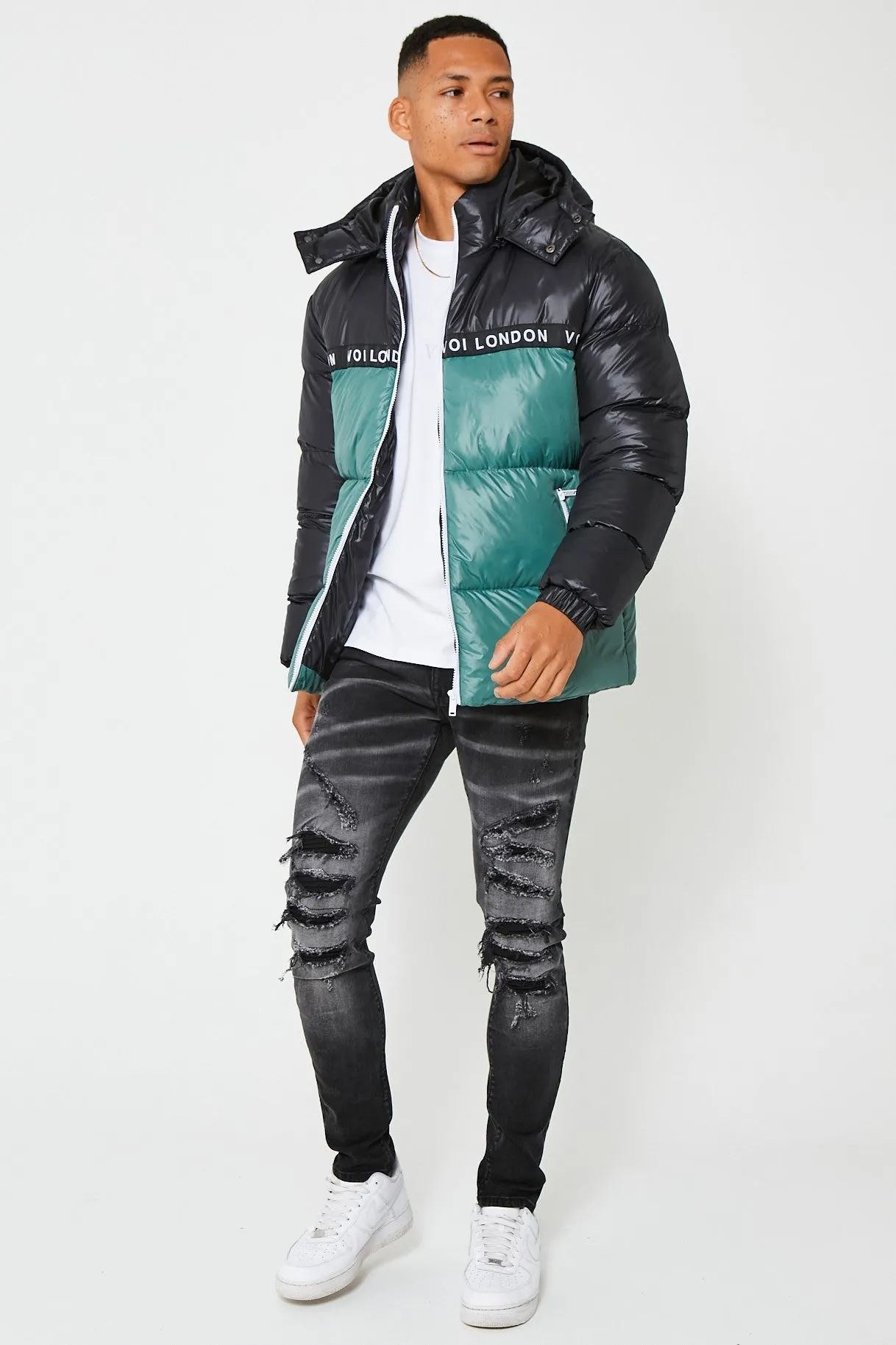 Walter Street Puffer Coat - Black/Green