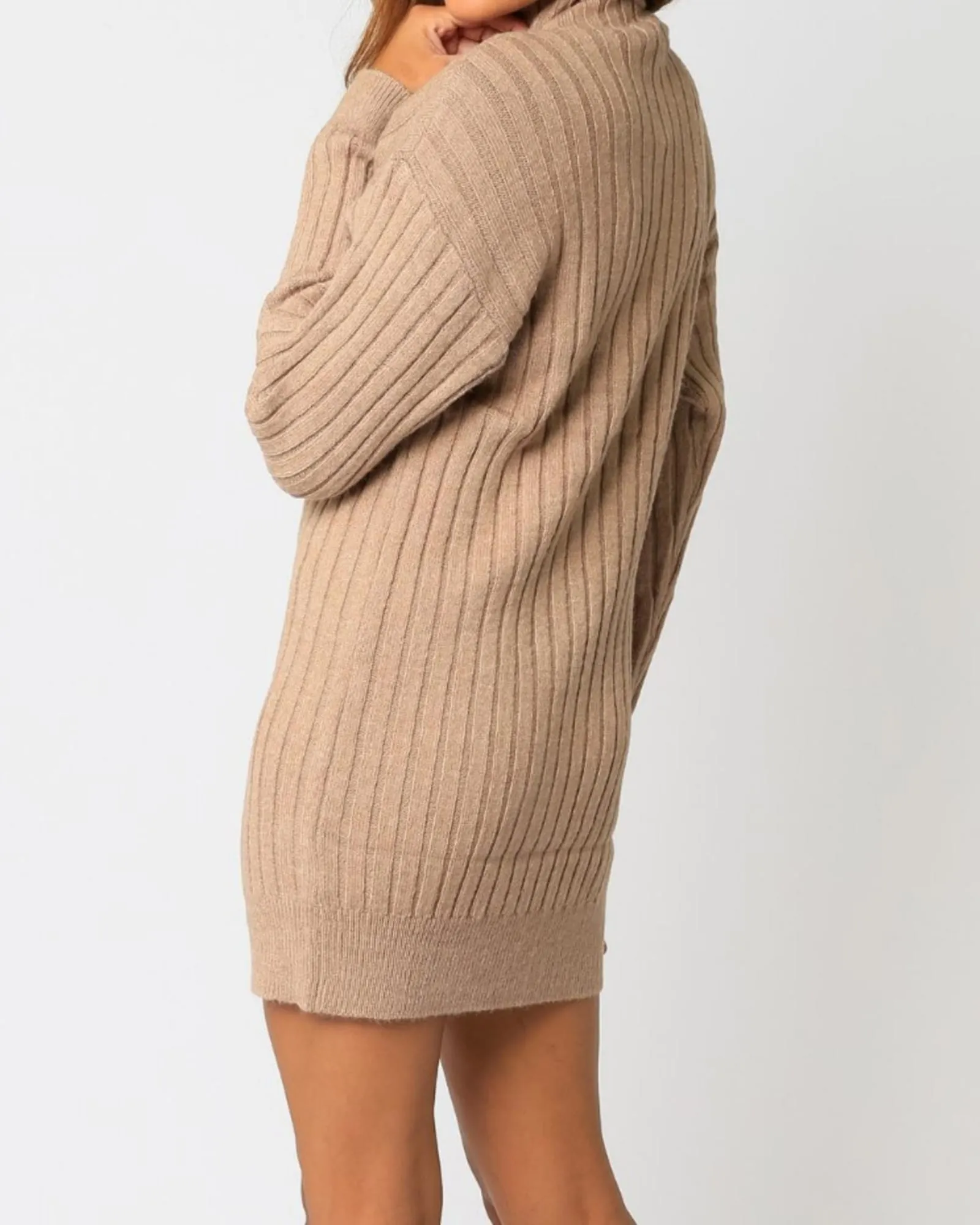 Wide Ribbed Sweater Dress in Mocha | Mocha