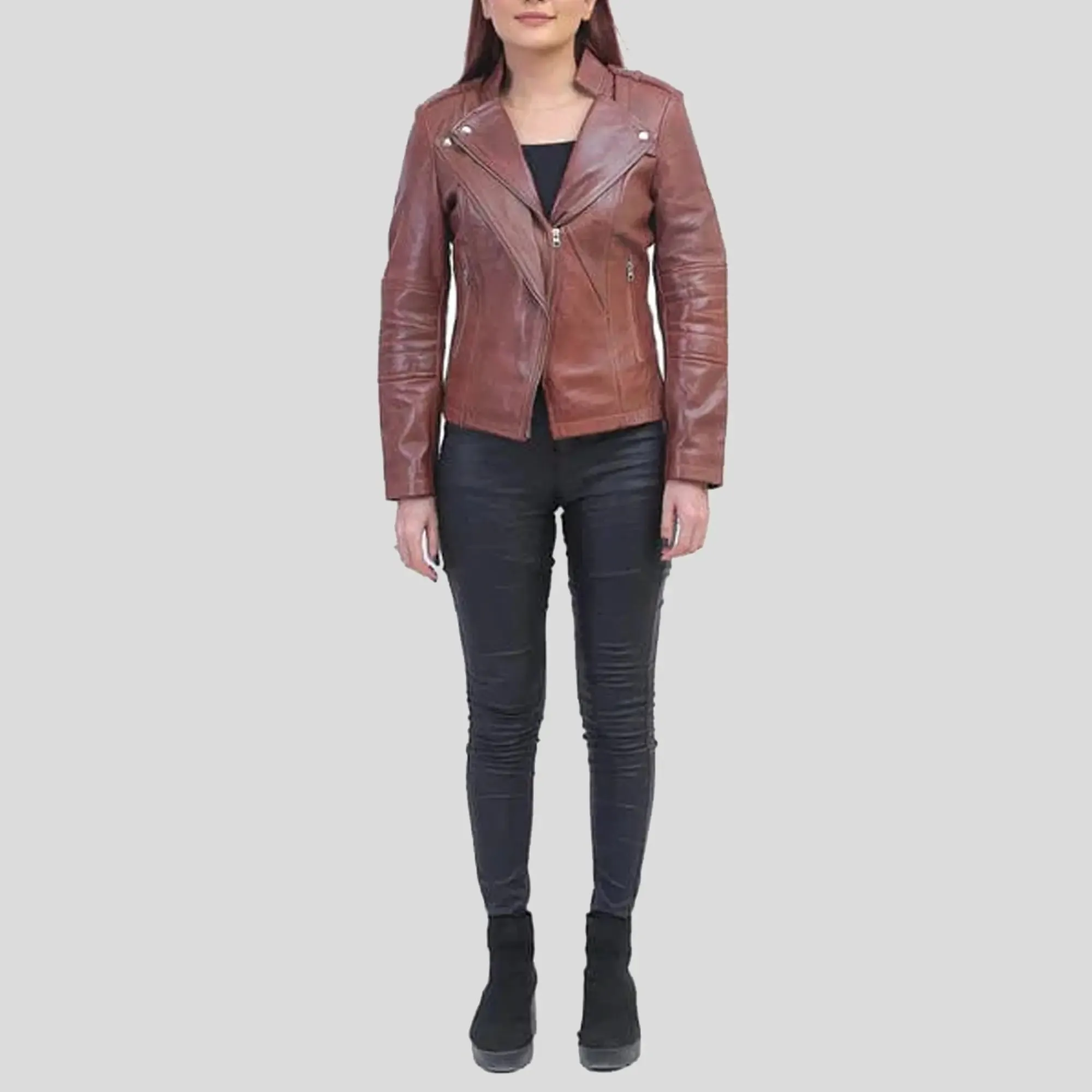 Women's Brown Asymmetrical Jacket