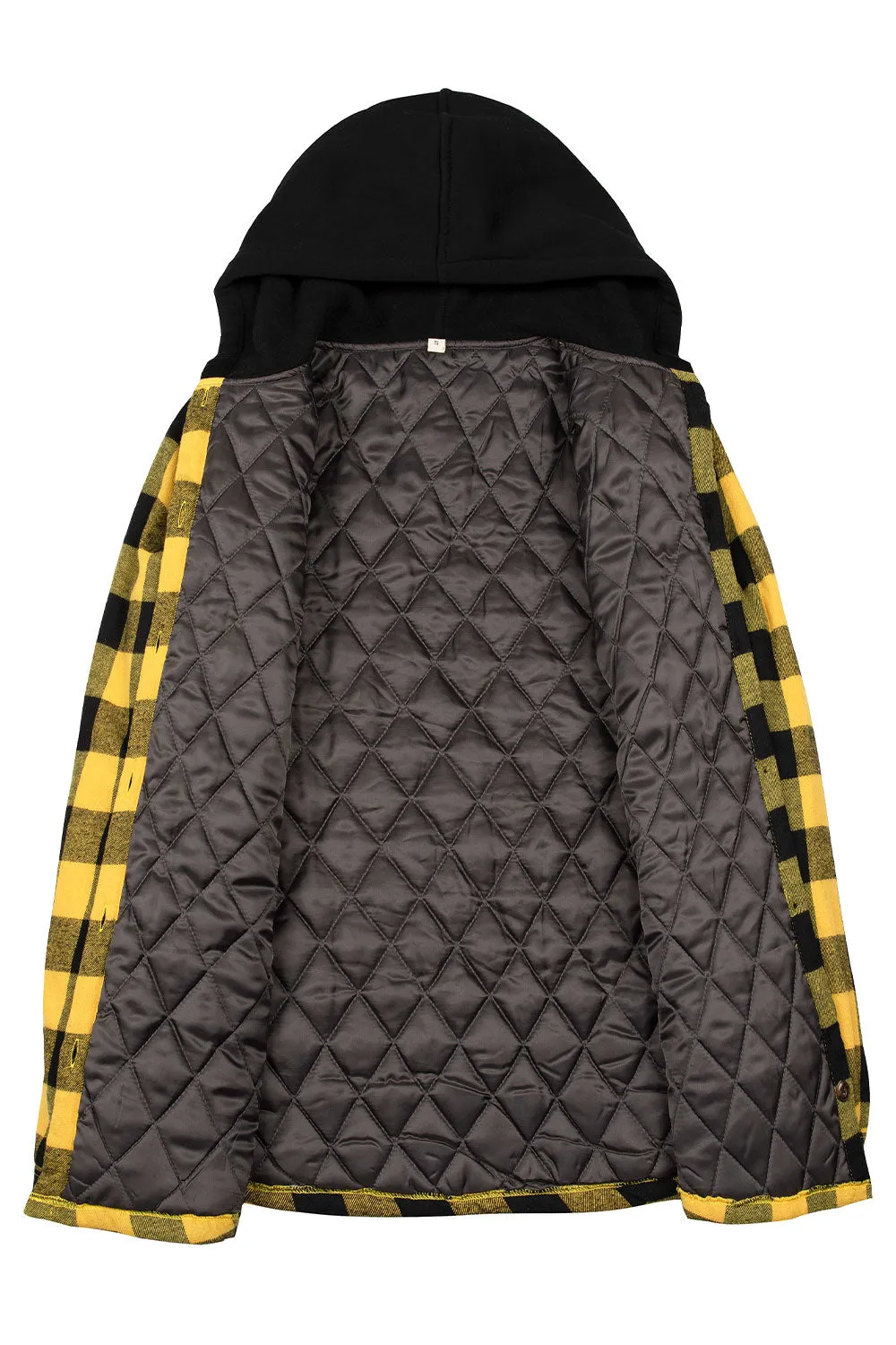 Women's Quilted Lined Hooded Plaid Flannel Shirt Jacket with Hood