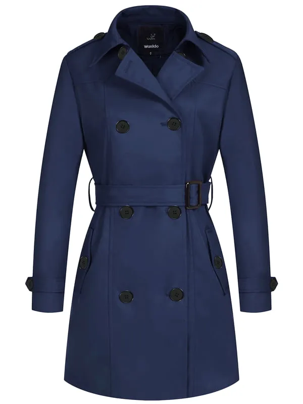 Women's Waterproof Double-Breasted Trench Coat with Belt WD