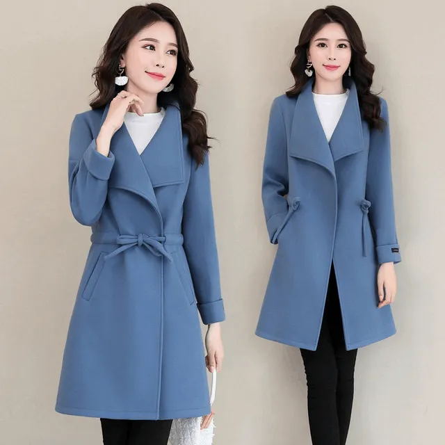 Woolen coat feminine all-match lapel waist woolen coat