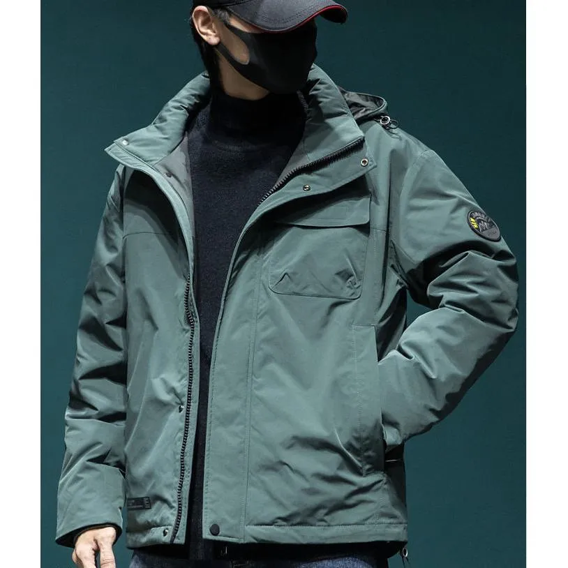 Workwear Style Loose Fit Raincoat Hooded Jacket