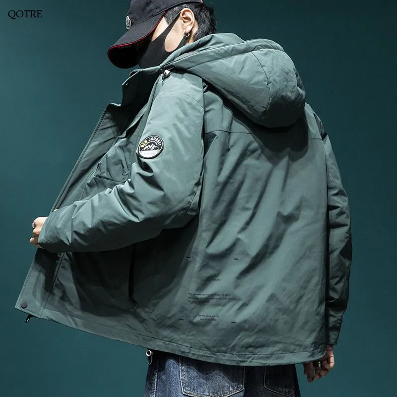 Workwear Style Loose Fit Raincoat Hooded Jacket