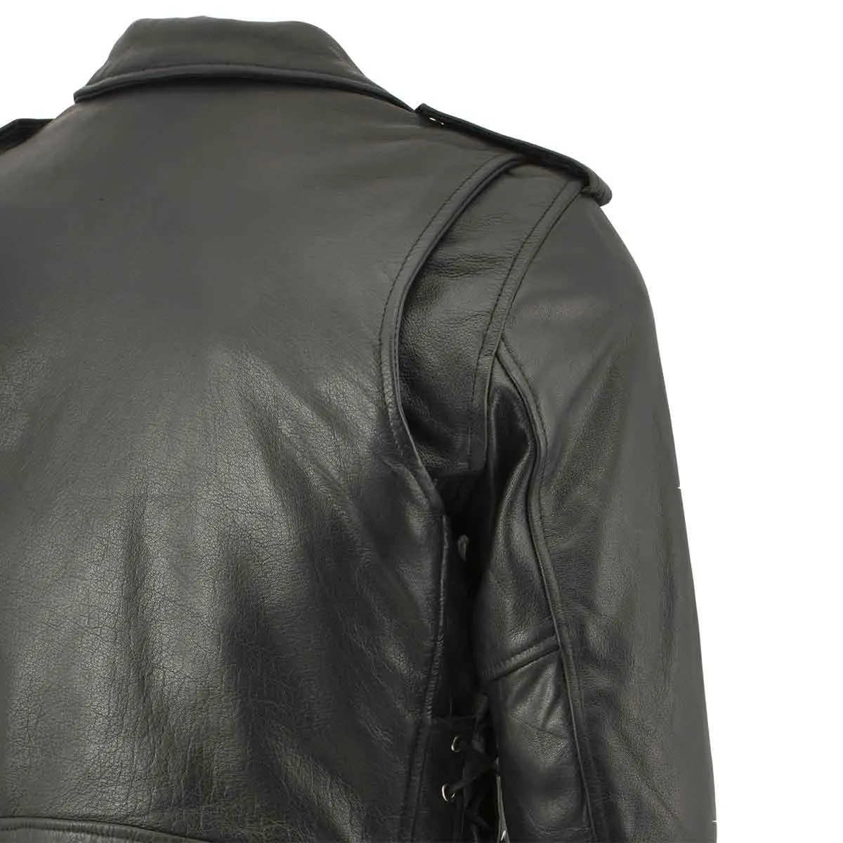 Xelement B7103 Men's 'Ruffian' Classic Black Motorcycle Side Lace Leather Jacket with X-Armor Protection