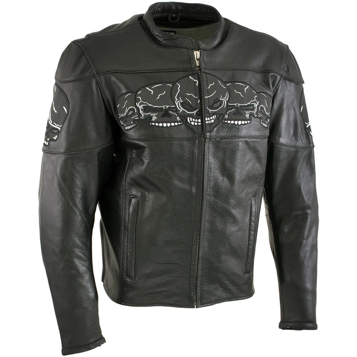 Xelement BXU6050 Men's '3 Skull Head' Black Leather Motorcycle Jacket