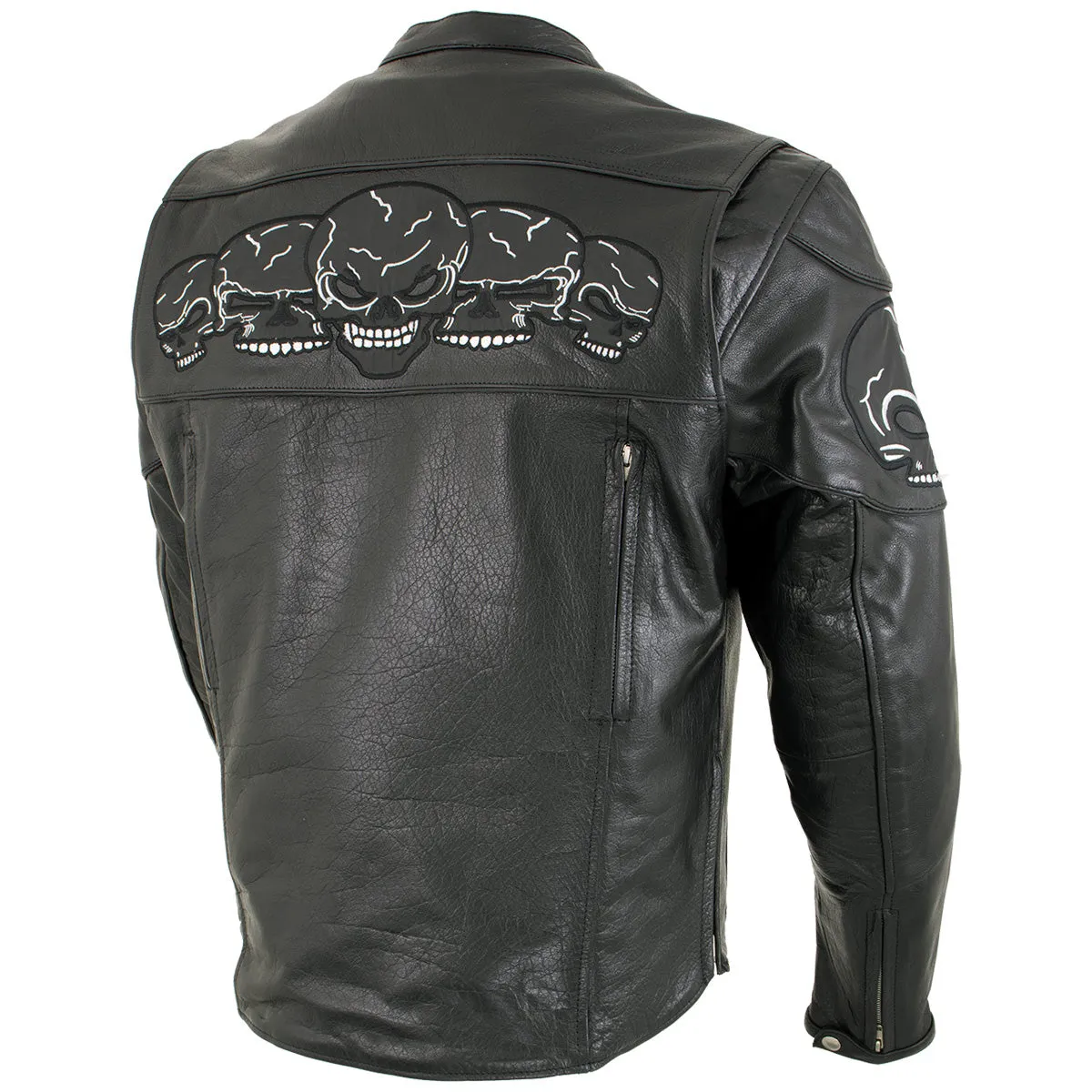 Xelement BXU6050 Men's '3 Skull Head' Black Leather Motorcycle Jacket